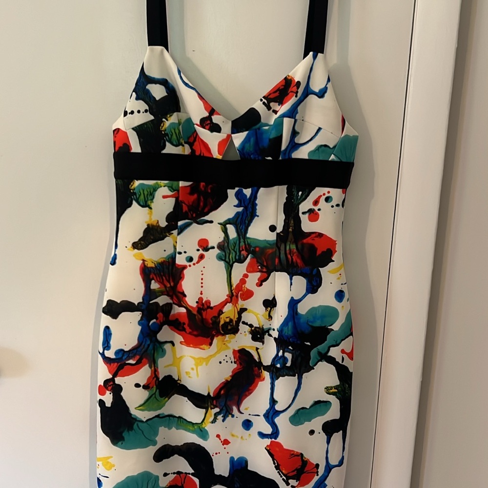 Milly Black and Multicolor Abstract Midi Dress